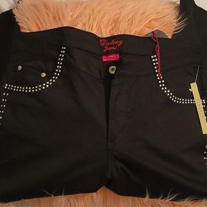 Black Capri pants with rhinestones